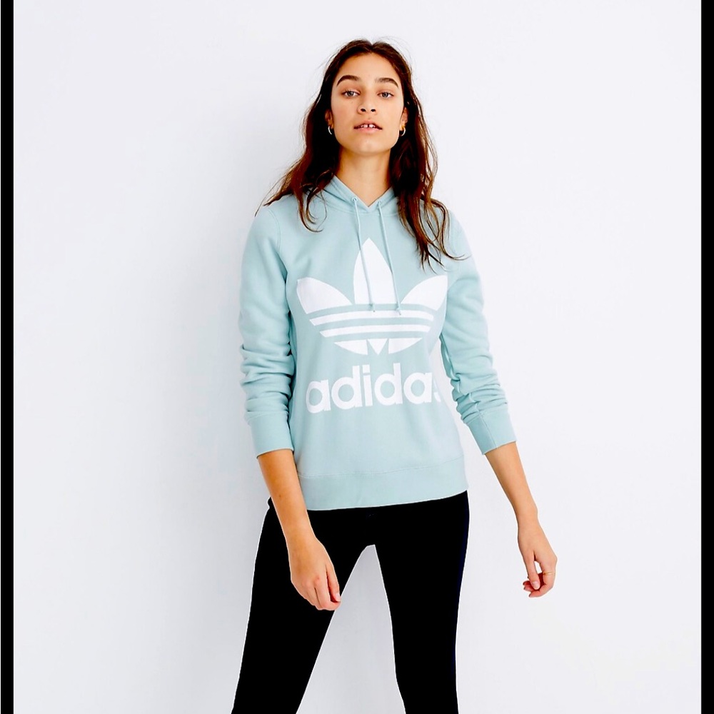 Like new Adidas sea foam and aqua green sweatshirt and legging outfit.